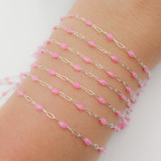 Sterling Silver Pink Color Enamel Cable Chain